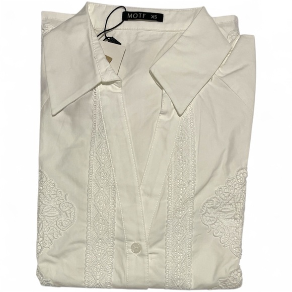 MOTF PREMIUM GUIPURE WHITE LACE SHIRT - Picture 3 of 4